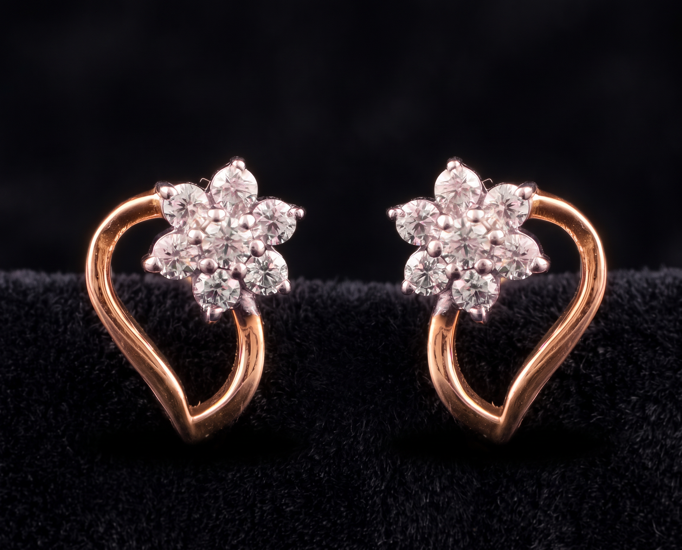 The Champakali Stud — seven-stone diamond blossom stud earrings, 18kt rose gold