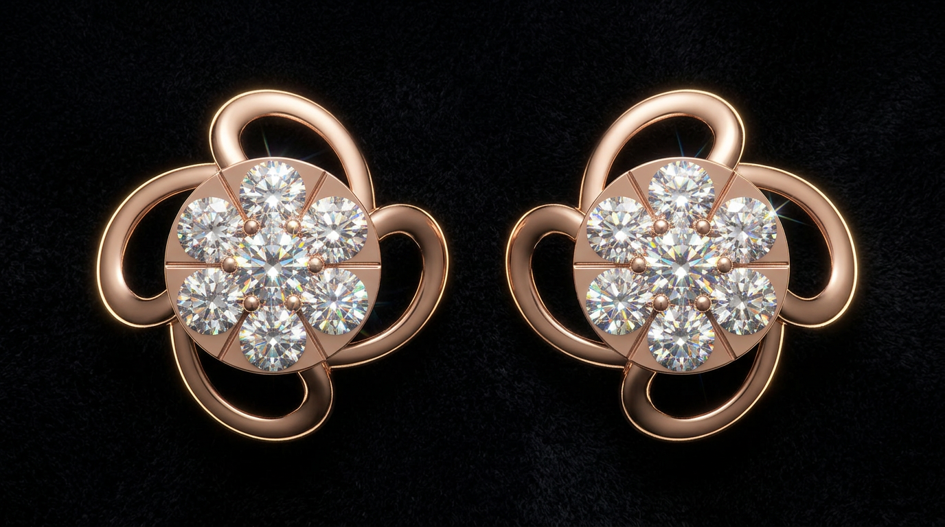 The Kamal Blossom — petal frame diamond cluster earrings, 18kt rose gold