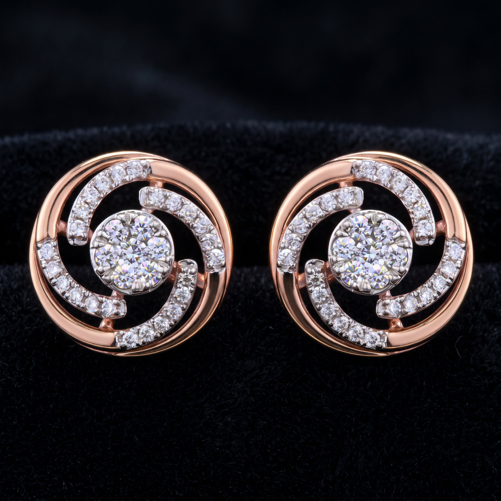 The Chakra Swirl — spiral pavé diamond earrings, 18kt rose gold