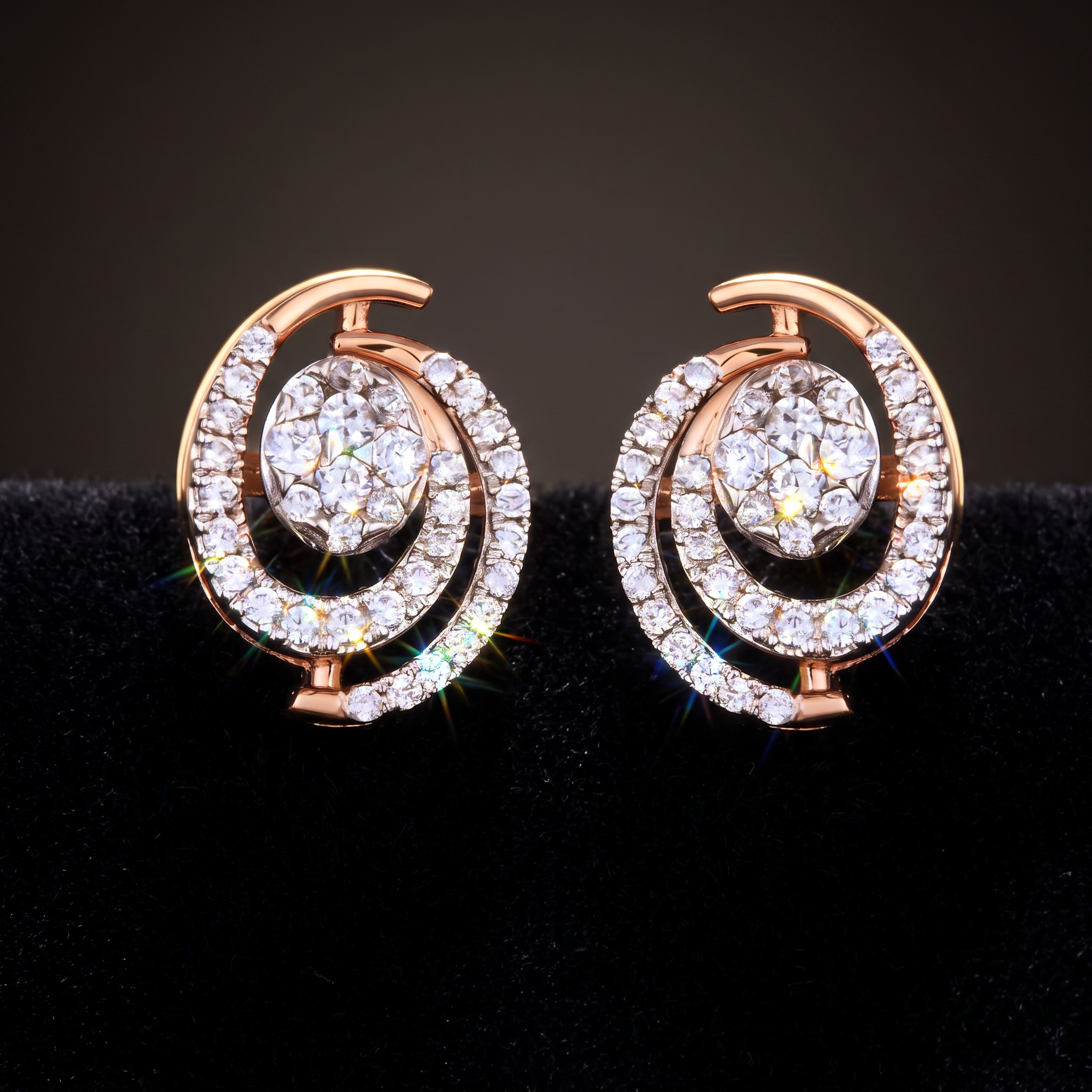 The Meher Oval Halo — oval diamond cluster earrings with double halo, 18kt rose gold