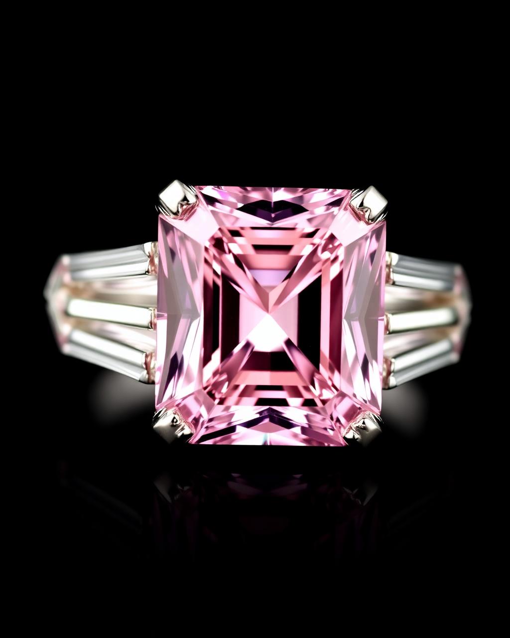 The Gulaab Rose — 6.20ct fancy intense pink radiant-cut diamond ring, platinum
