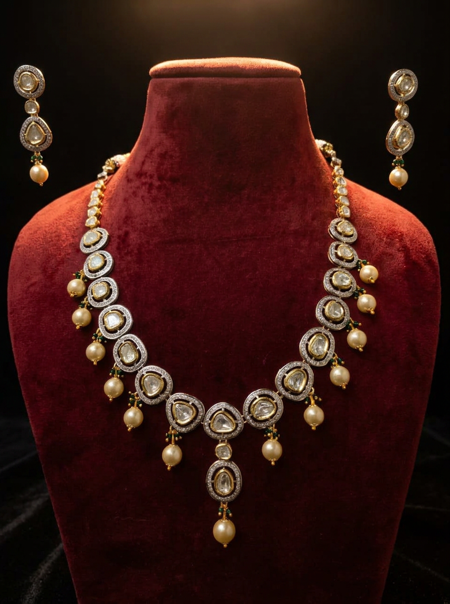 The Diamond Polki Rivière — rose-cut polki diamonds, South Sea pearl drops, 22kt gold