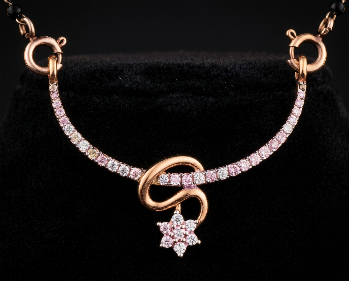 The Tara Knot — diamond curve mangalsutra with floral drop pendant, 18kt rose gold
