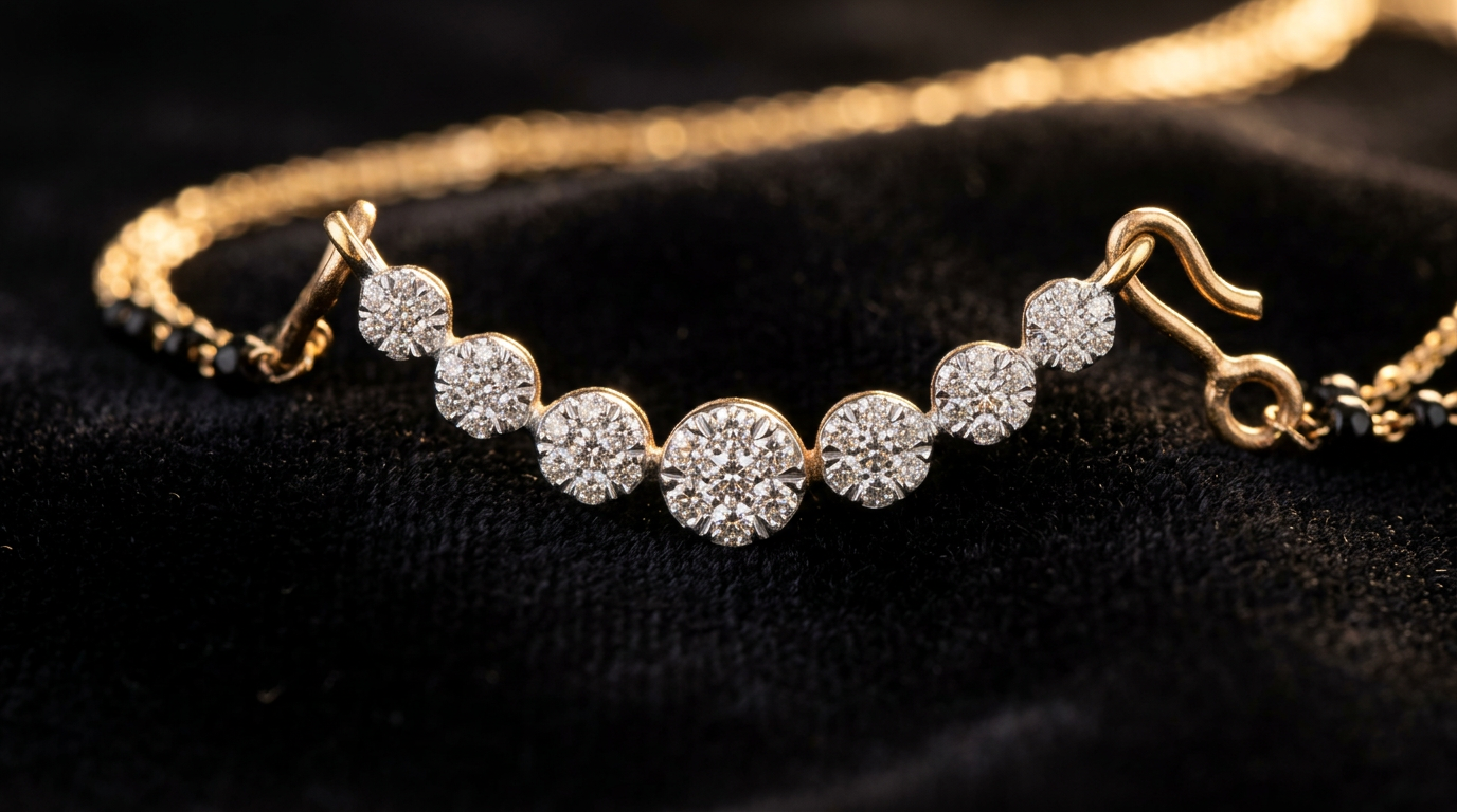 The Saat Sitare — seven diamond cluster bar mangalsutra, 18kt yellow gold