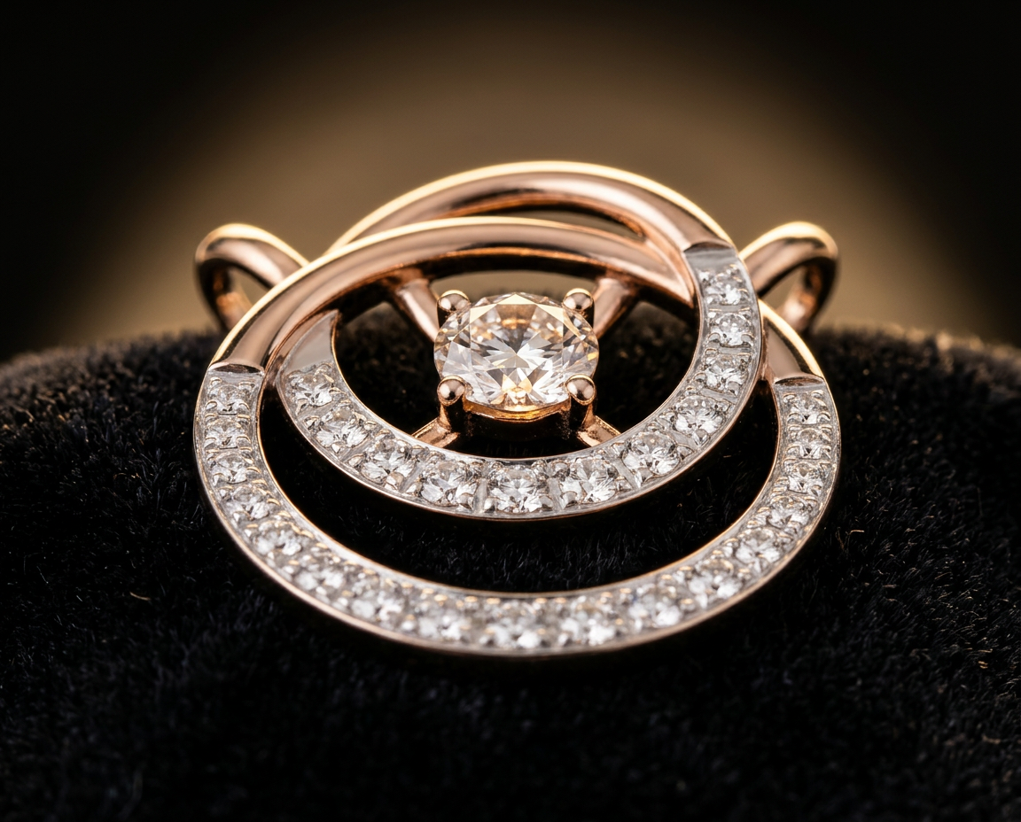 The Chandra Halo — double halo diamond circle pendant with solitaire centre, 18kt rose gold