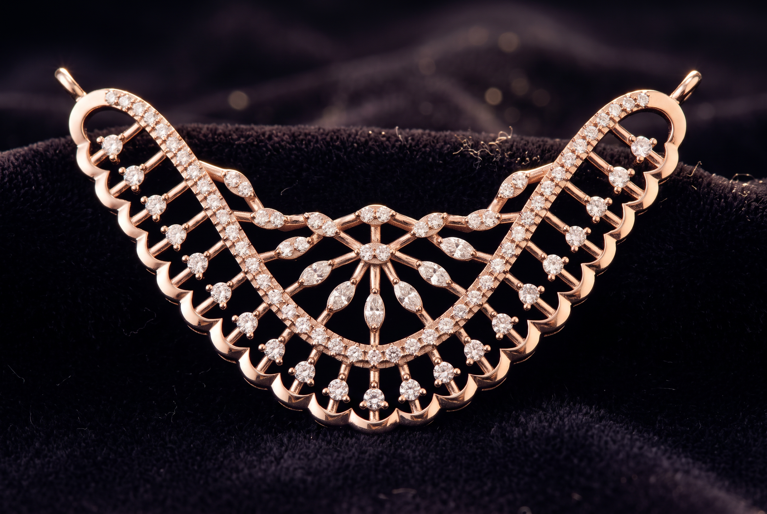 The Mayur Collar — grand lace fan diamond collar centrepiece, 18kt rose gold