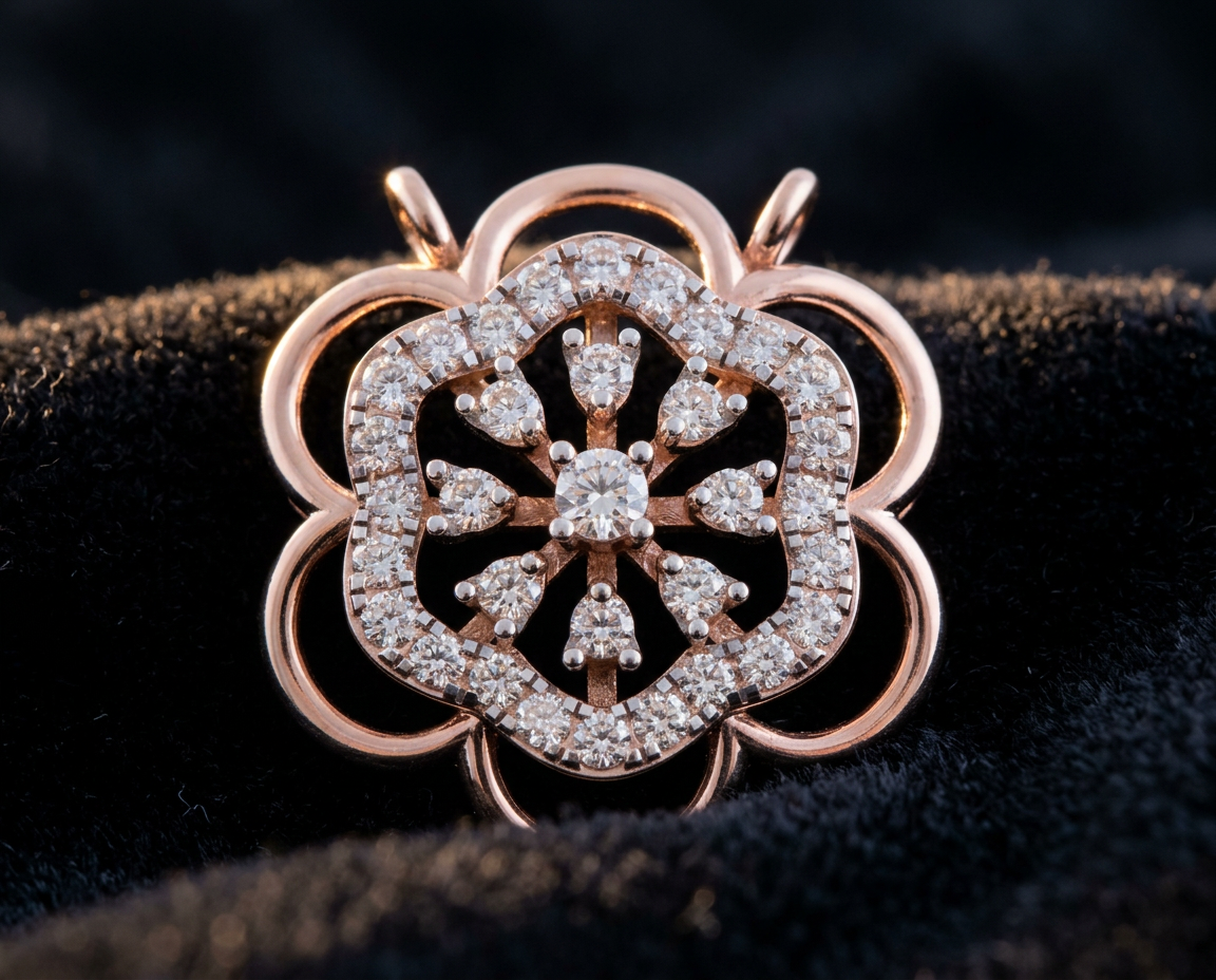 The Kamal Kali Pendant — floral rosette diamond openwork pendant, 18kt rose gold