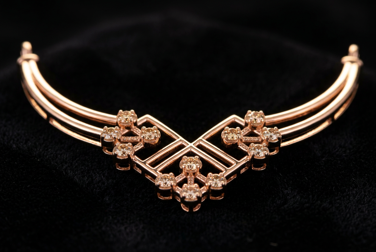 The Rekha Angles — geometric V diamond mangalsutra centrepiece, 18kt rose gold