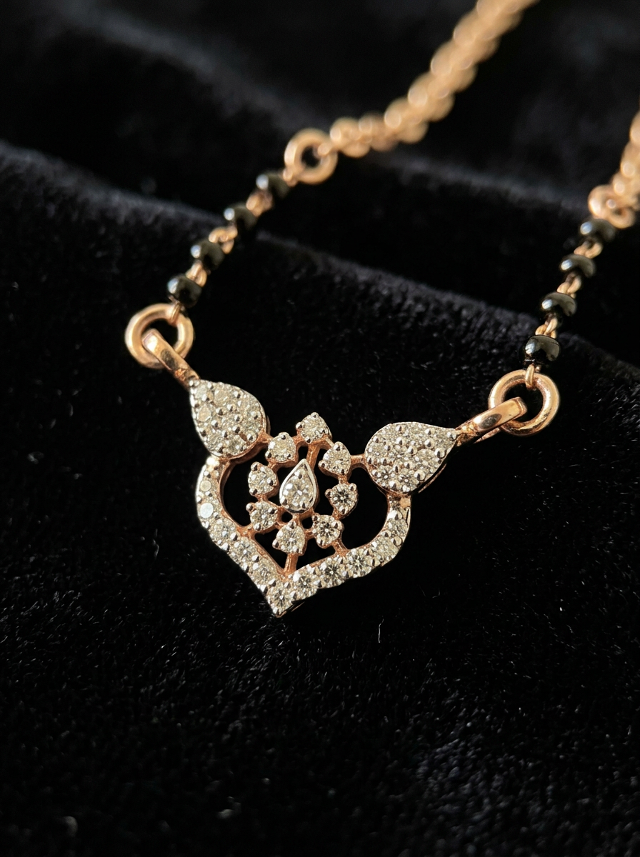 The Hridaya Noor — heart motif diamond mangalsutra pendant, 18kt rose gold