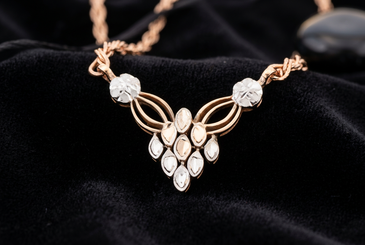 The Bela Cluster — leaf cluster V pendant necklace, two-tone gold