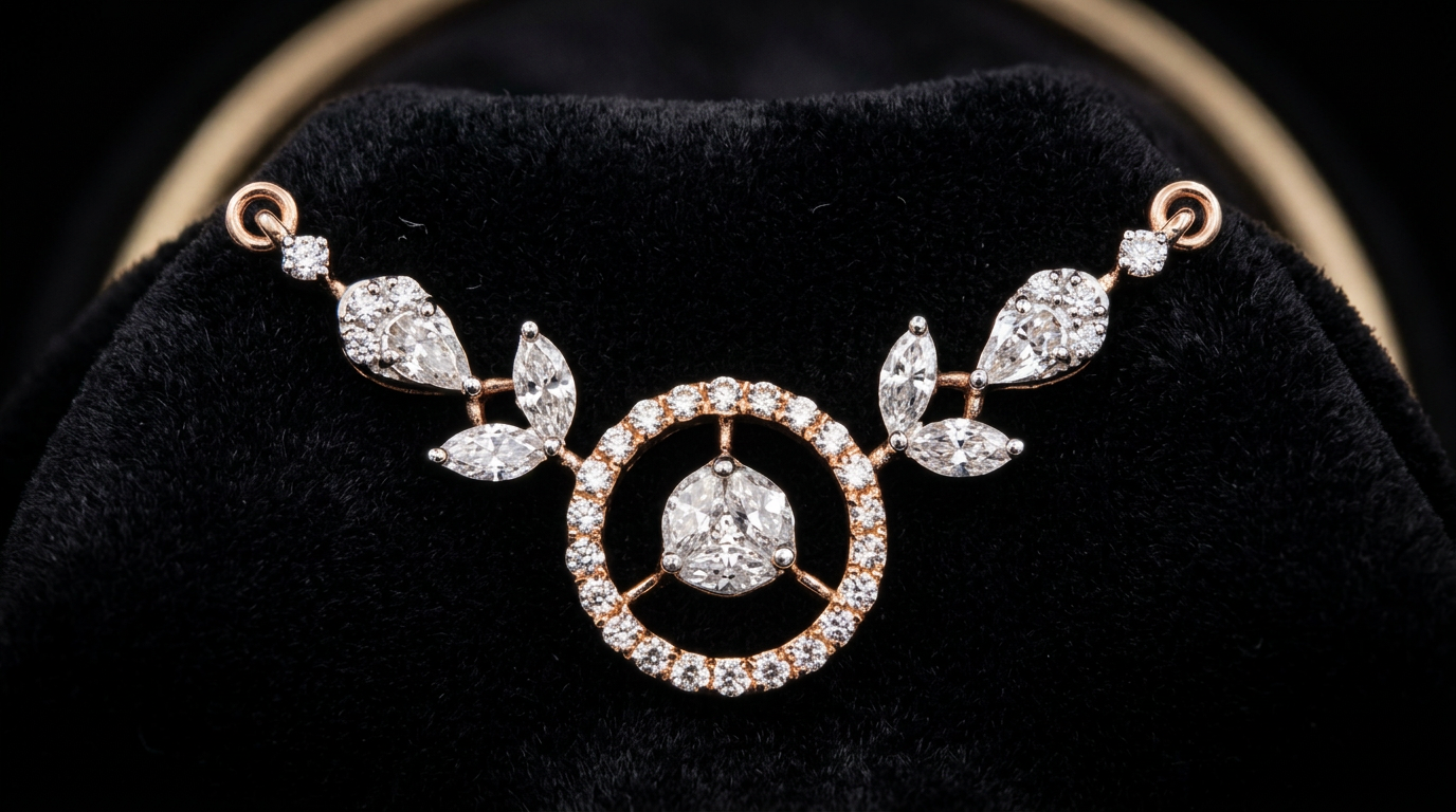 The Chakra Bel — diamond circle and marquise leaf mangalsutra, 18kt rose gold