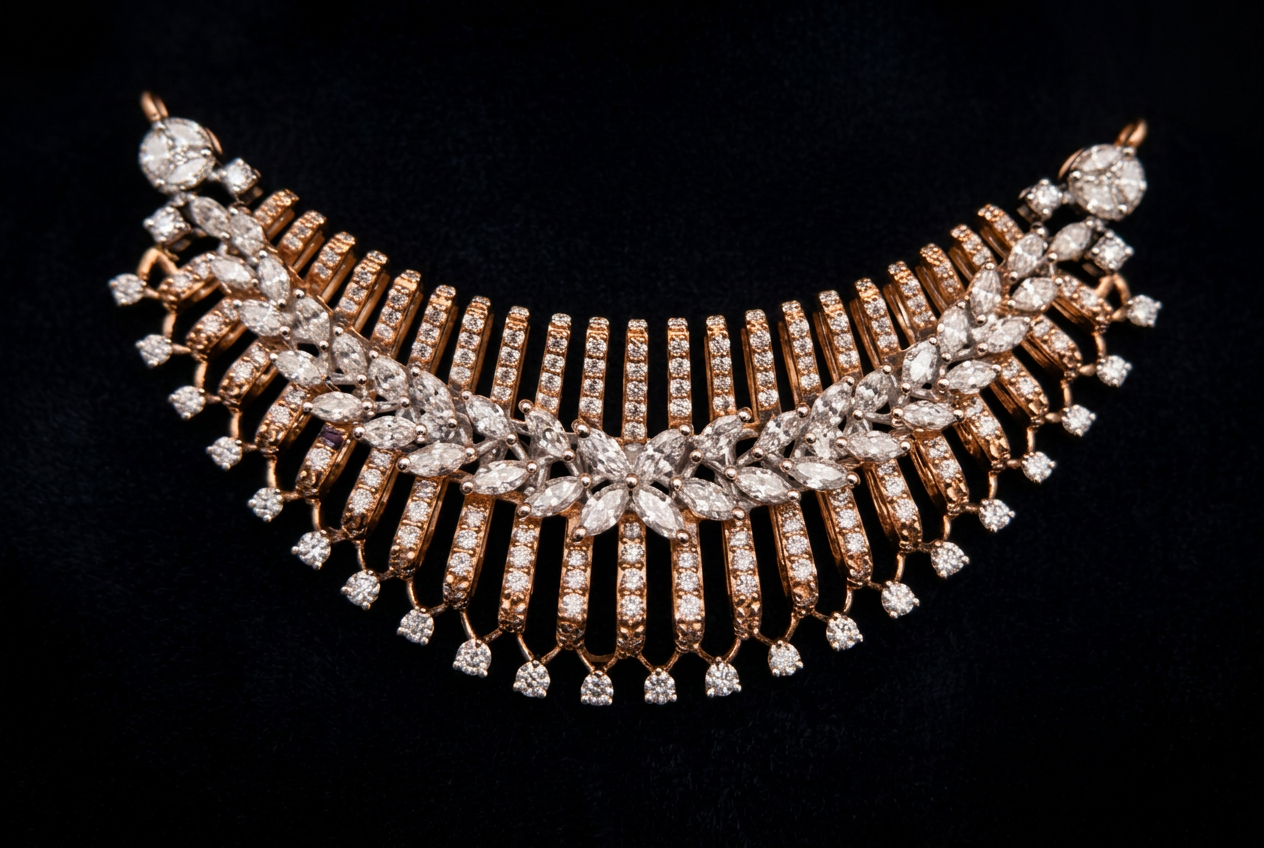 The Rajmahal Collar — marquise diamond fringe collar necklace, 18kt rose gold