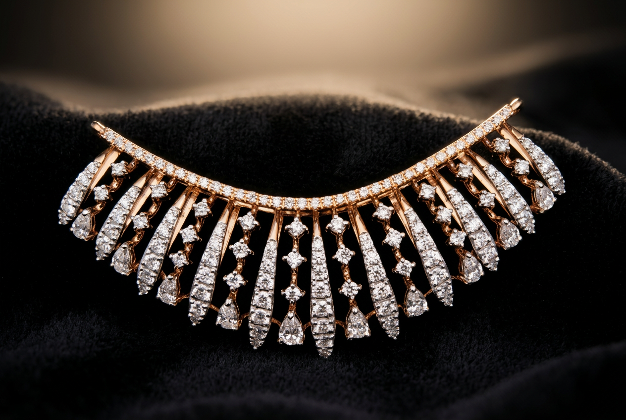 The Sitara Fringe — diamond fringe collar necklace, 18kt rose gold