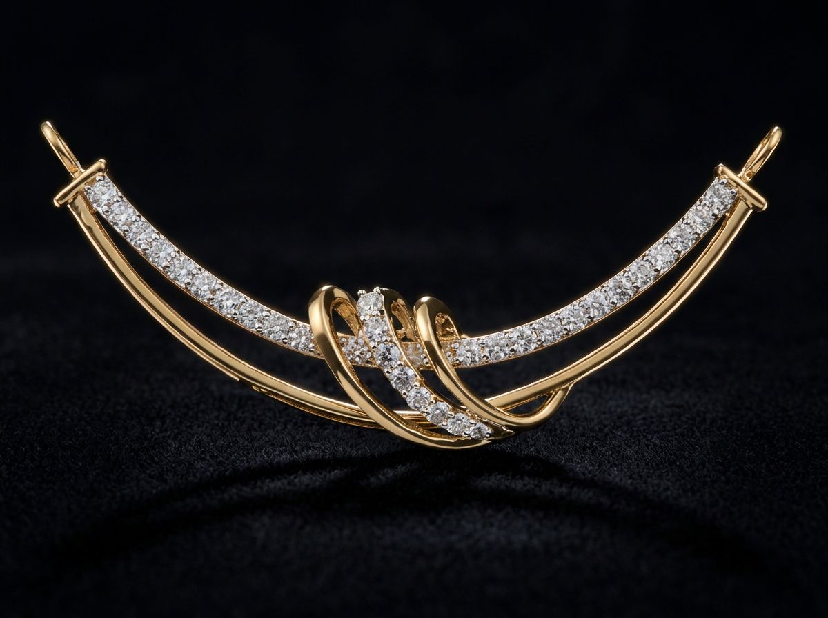 The Sunehri Arc — curved diamond mangalsutra with sculpted swirl, yellow gold