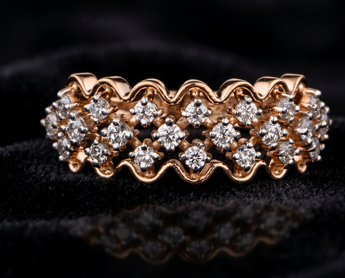 The Lehar Band — wave-set two-row diamond band, 18kt rose gold