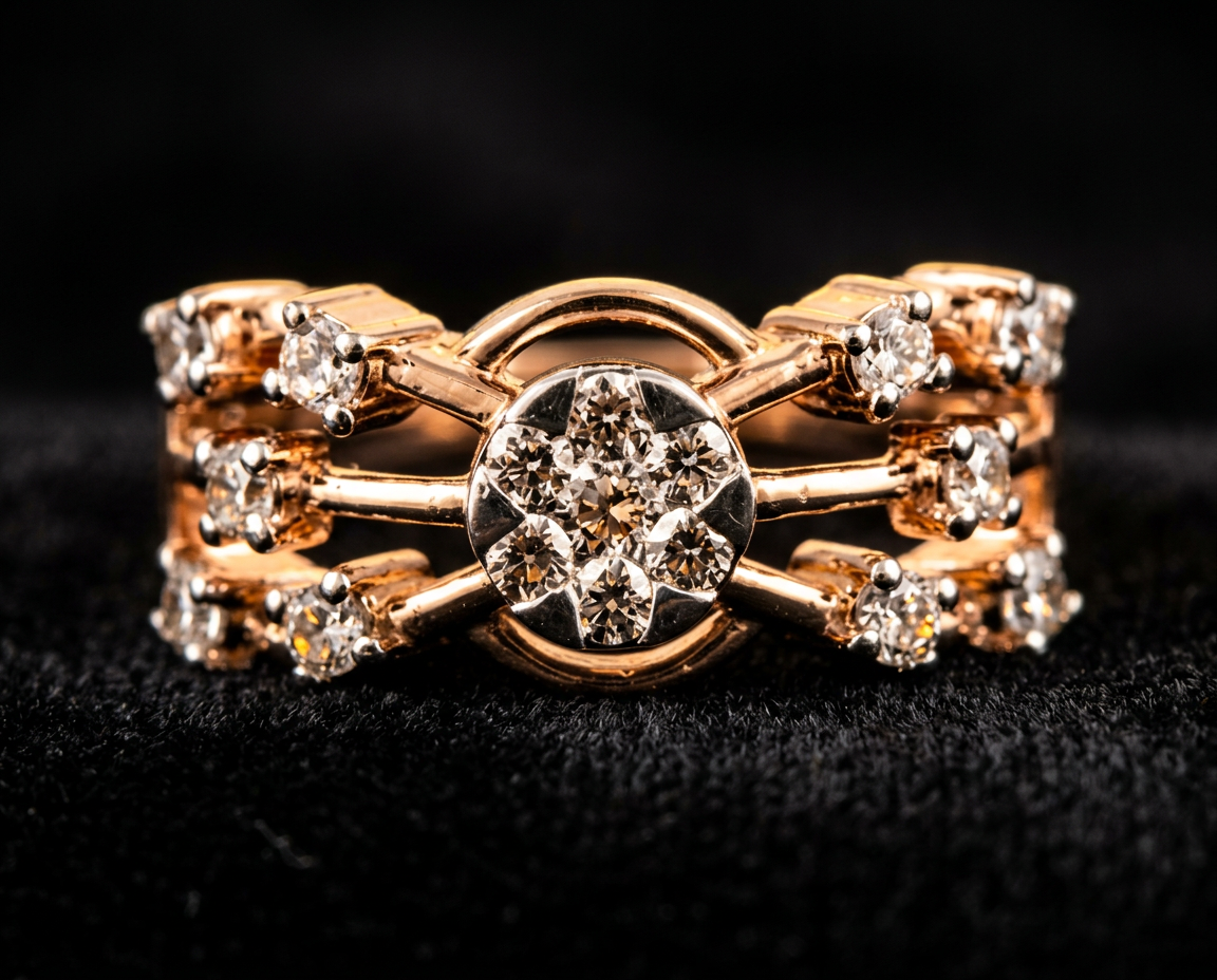 The Panchmukhi Statement — diamond cluster ring with trellis sides, 18kt rose gold