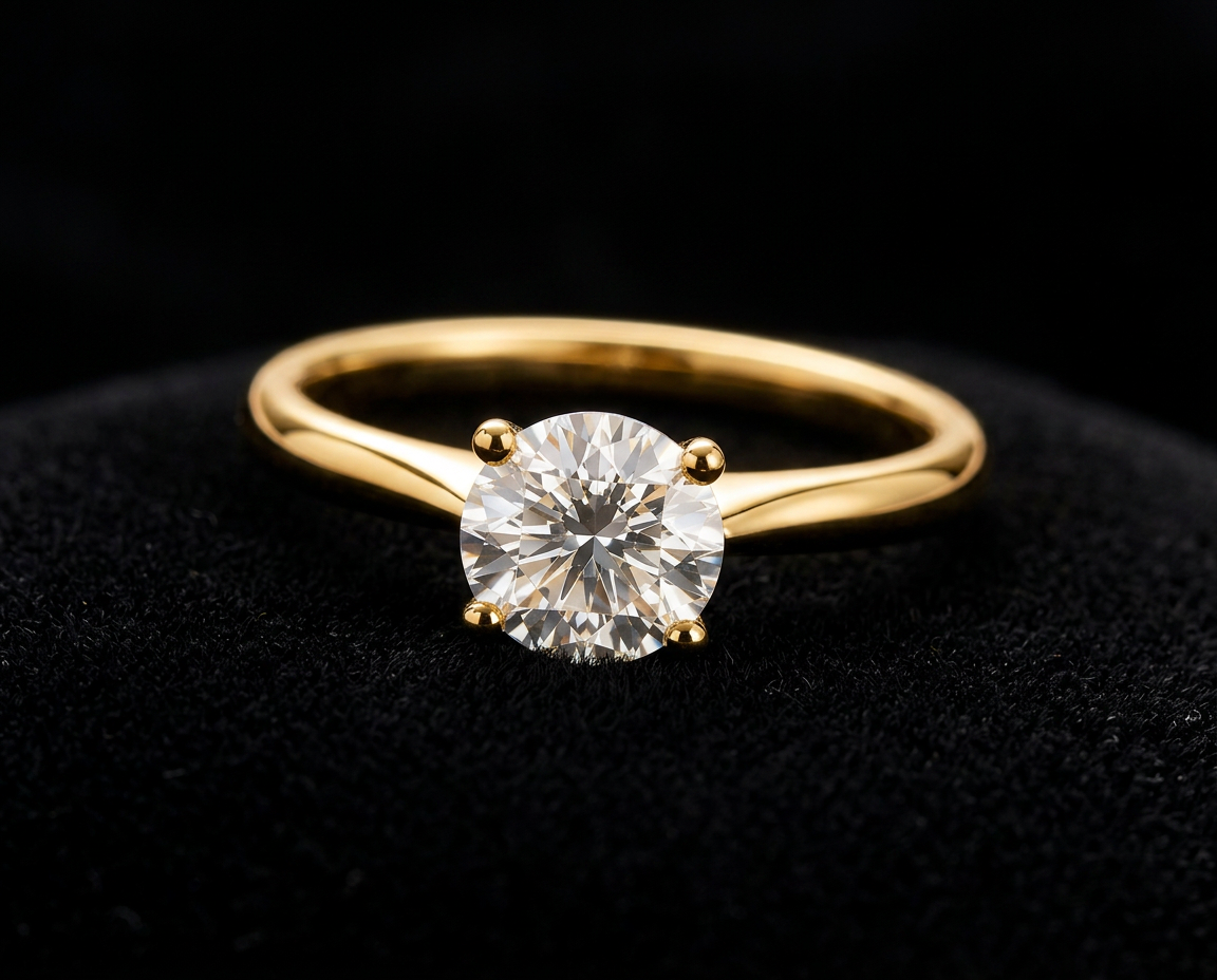 The Eka Solitaire — round brilliant diamond solitaire, 18kt yellow gold
