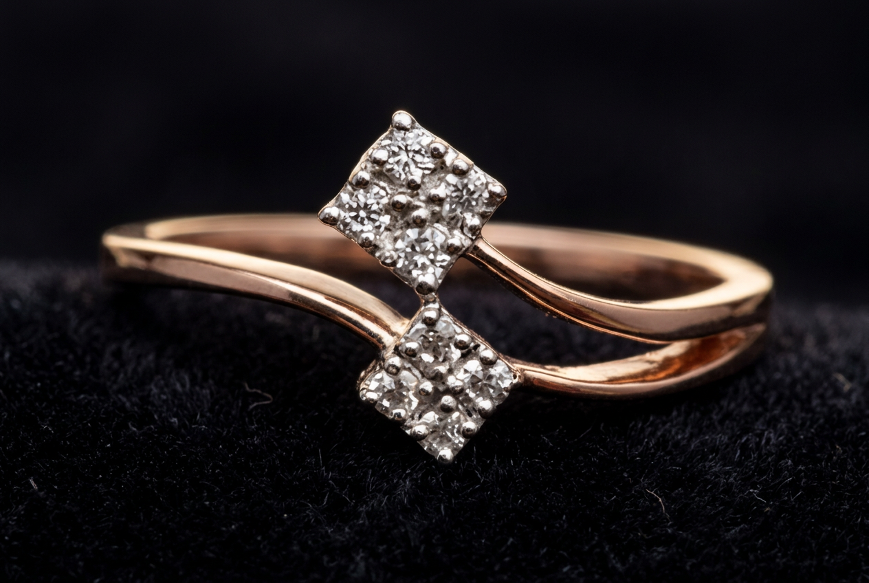 The Diya Duet — twin princess-cut diamond cross-over ring, 18kt rose gold
