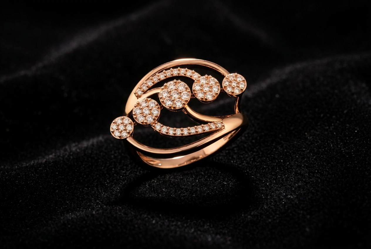 The Nakshatra Constellation — five-cluster diamond wave ring, 18kt rose gold