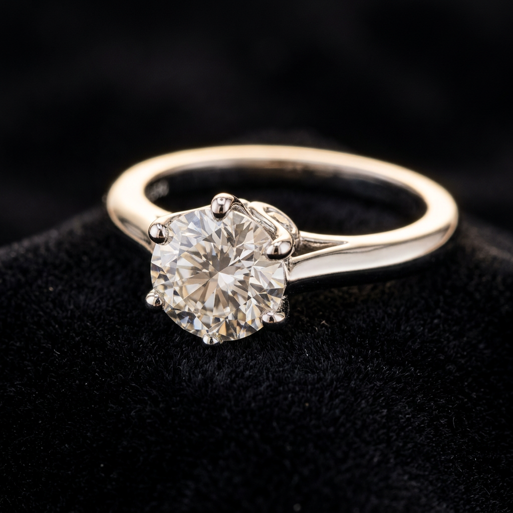 The Prerna Solitaire — classic six-prong round diamond solitaire ring, platinum