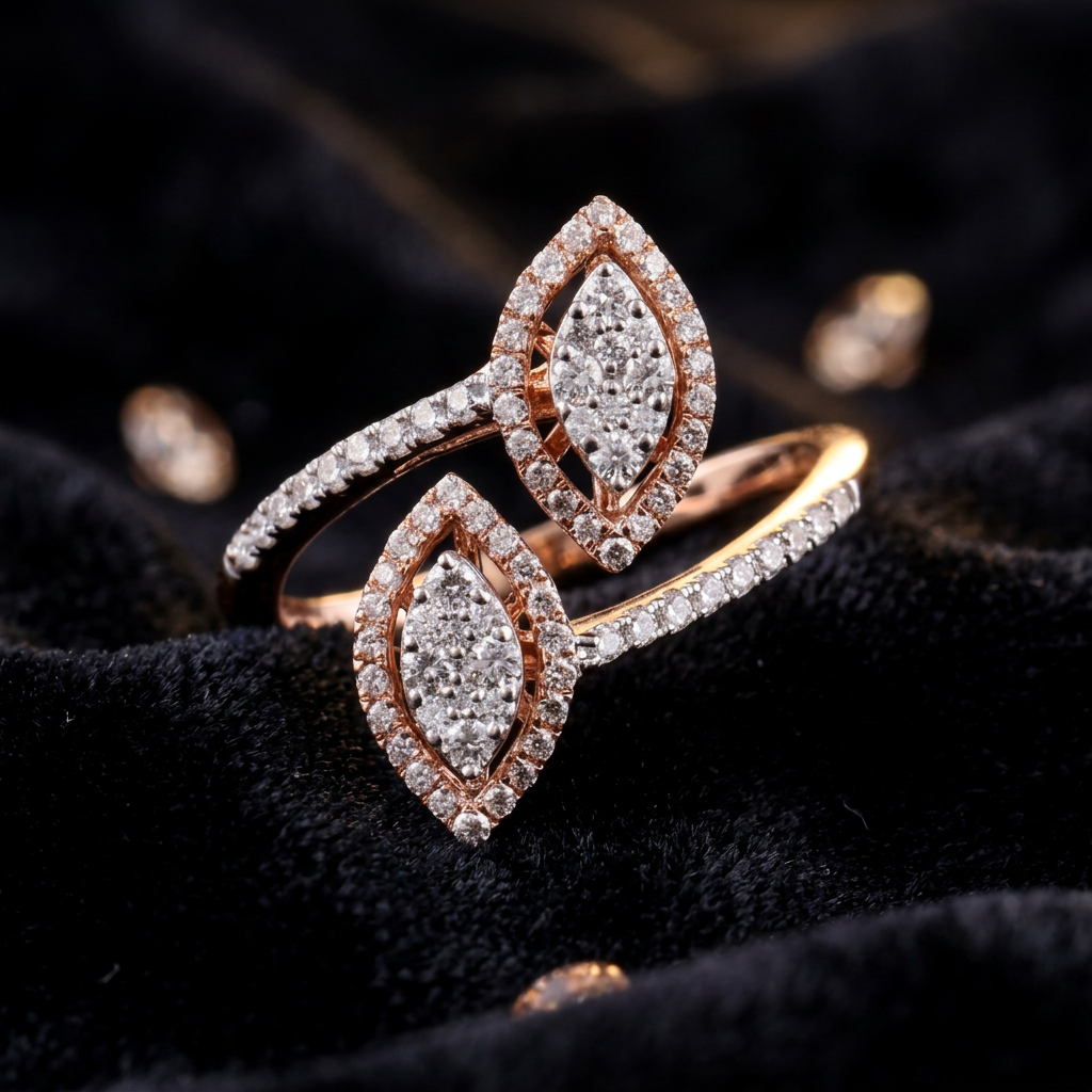 The Yugal Marquise — twin marquise diamond clusters, pavé bypass shank, 18kt rose gold